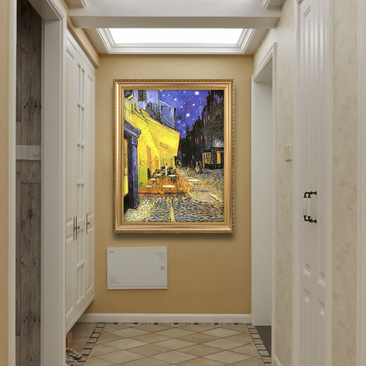 The cafe at night in the cafe of Van Gogh’s World Famous Painting Pure Hand Painting Abstract Oil Paintings Decorative Paintings Aisle Corridor Hanging Paintings 692 Gold Solid Wood Frame 110X200