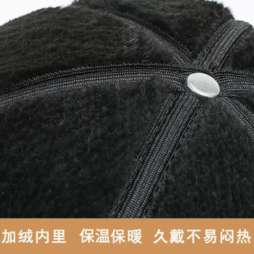 Woodpecker middle-aged and elderly hat men in winter with velvet thickened warm dad grandpa old man leather hat windproof ear protection baseball cap black [gift box] + scarf One size One size [collect and purchase priority delivery]