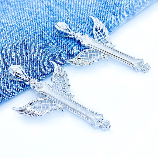 Cuibaofu Jewelry pt950 platinum angel wings wings real gold brushed polished platinum men's pendant plain gold 19.03 grams wide 30mm with buckle 55mm with leather cord