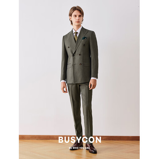 BUSYCON西服套装男士高端羊毛新郎结婚商务外套双排扣戗驳领男西装三件套 清新绿(单上衣)高品质 S 46 参考体重108斤-120斤