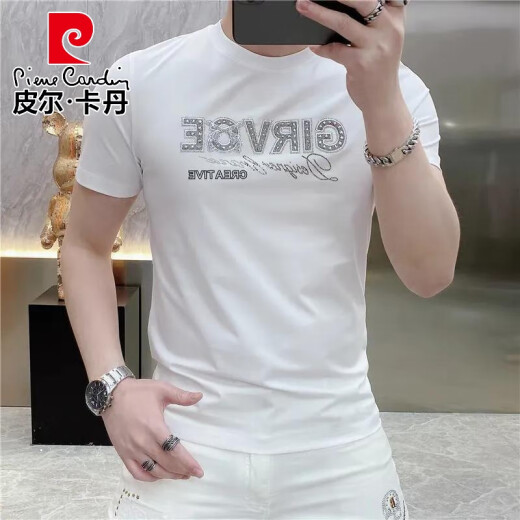 
Pierre cardin new men's T-shirt European short-sleeved light luxury slim niche round neck luxury versatile personality fashion European version 9764# black L 110-130Jin [Jin equals 0.5 kg]