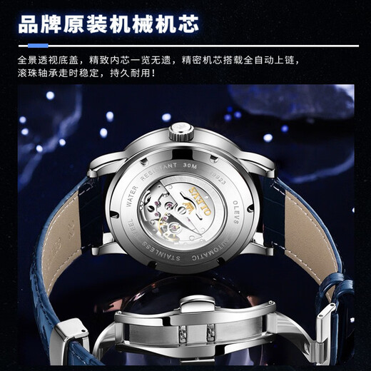 欧利时（OLEVS）瑞士认证品牌手表男机械表全自动男士手表夜光防水高档满天星男表 OLEVS-9923-银壳钻圈