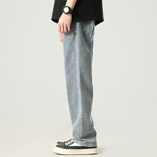 Foss Phil jeans for men in autumn and winter, versatile, slim, loose, straight, trendy wide-leg American casual pants, medium blue XL