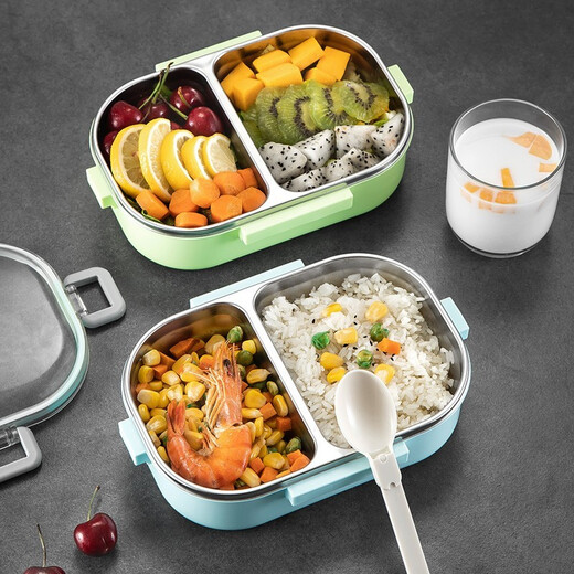 MAXCOOK 304 stainless steel lunch box, enlarged and deepened 2-compartment student lunch box, insulated lunch box with partitions and cutlery, 700ml 700ml white MCFT228