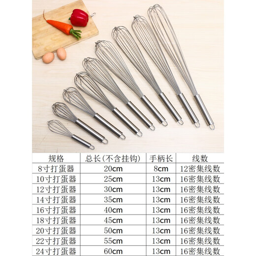 Jiaren Tiancheng 304 stainless steel egg beater manual thickened manual mixing stick dough/egg whisk extended baking tool 8-inch 201 stainless steel (total length 20cm) hair salon mixing dye paste