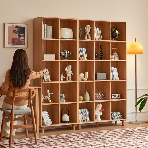 Green hair solid wood bookcase combination rattan sliding door bookcase bookcase study furniture display cabinet beech wood color 5 sliding doors 2x5 (674*320*1858mm)
