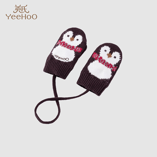 Ying's [same style in the mall] baby integrated gloves autumn and winter cartoon gloves pure cotton warm new style Penguin brown 11.5cm
