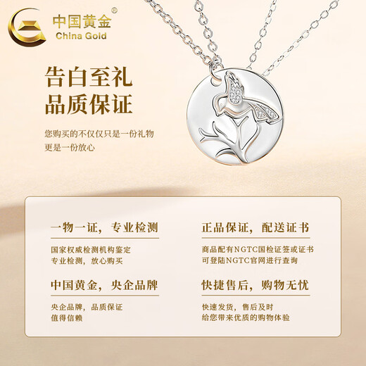 China Gold (CHINA GOLD) S925 Silver Eucalyptus and Bird Couple Necklace for Men and Women Pendant Memorial Day Valentine's Day Birthday Gift for Girlfriend Eucalyptus and Bird Couple Necklace Pair