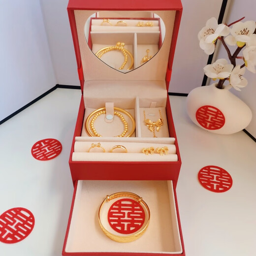 Wedding fake three-gold jewelry set, engagement simulation hardware set, fugitive princess stage props, fugitive princess hardware set + single-layer box