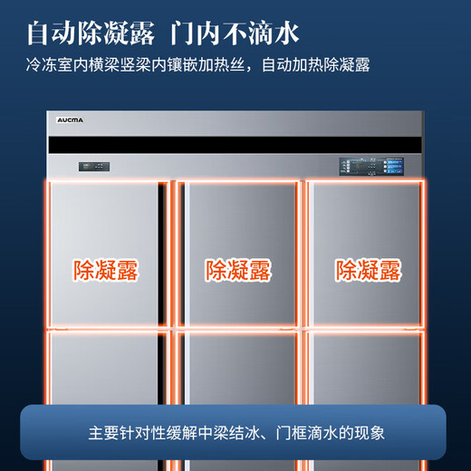 AUCMA commercial kitchen six-door refrigerator upright freezer large capacity refrigeration and freezing dual temperature 1360 liters hotel and catering direct cooling air-cooled frost-free copper tube stainless steel cabinet VCF-1390AW air-cooled frost-free six-door dual temperature 1340 liters