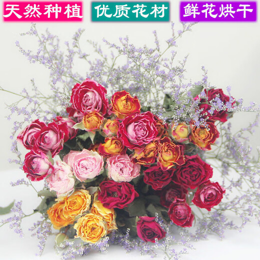 Love Yunnan Natural Rose Dried Flower Bouquet Living Room Decoration Lucky Rose Dried Flower Real Flower Decorative Ornaments Air-dried and Roasted Carnival Bubbles About 30 Heads