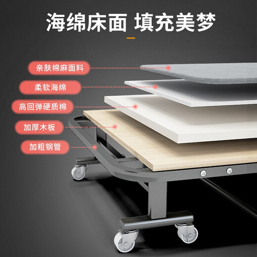 午憩宝 折叠床午休床办公室出租屋简易床便携躺椅硬板家用医院陪护四折  【宽80CM】精织棉麻四折床