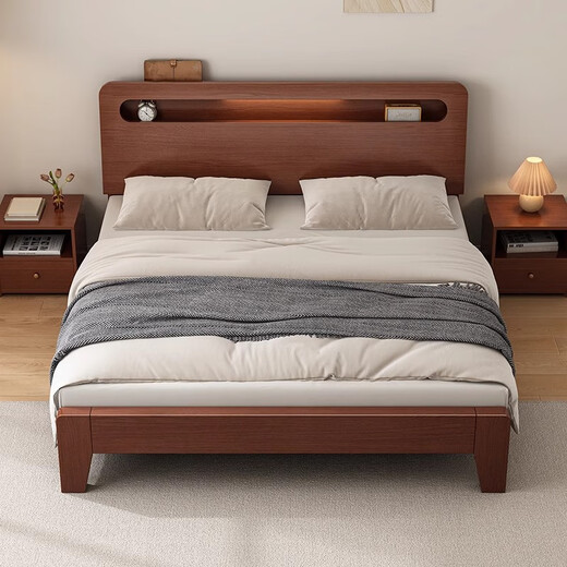 Turou SF Express 24h Sparkling Bed Solid Wood Bed Modern Simple Double Bed Master Bedroom Large Single Bed Single Bed 1500*2000mm