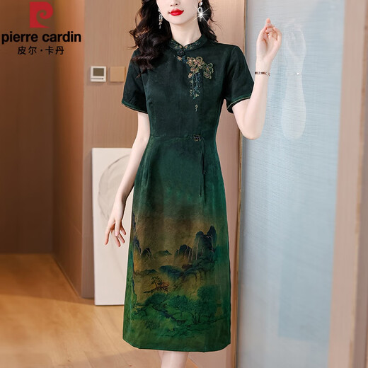 皮尔卡丹（pierre cardin）品牌喜婆婆仿香云纱连衣裙女2025新款妈m气质礼服仿真丝改良旗袍 红色 JY-9906 2XL