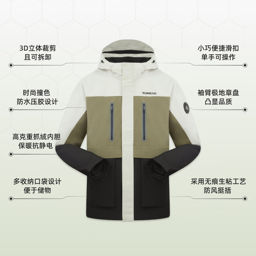 探路者（TOREAD）冲锋衣女三合一户防风保暖外套防水耐磨登山服男款刘昊然同款 女款-724石晶粉/黑色 S