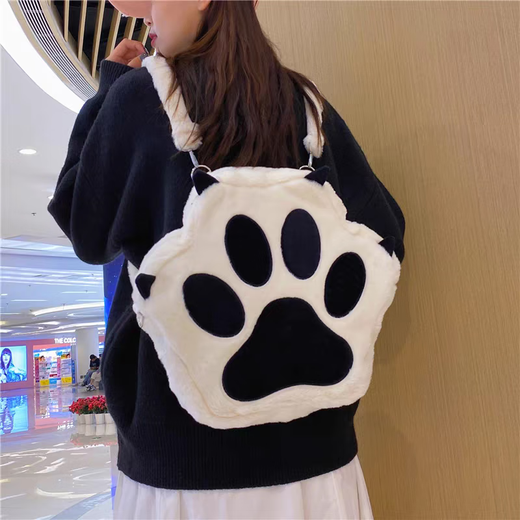 Yu Dingfu Plush Backpack Female Kitten Claw Girly Heart School Bag Large Capacity Student Backpack Cartoon Japanese Soft Girl Pain Bag White