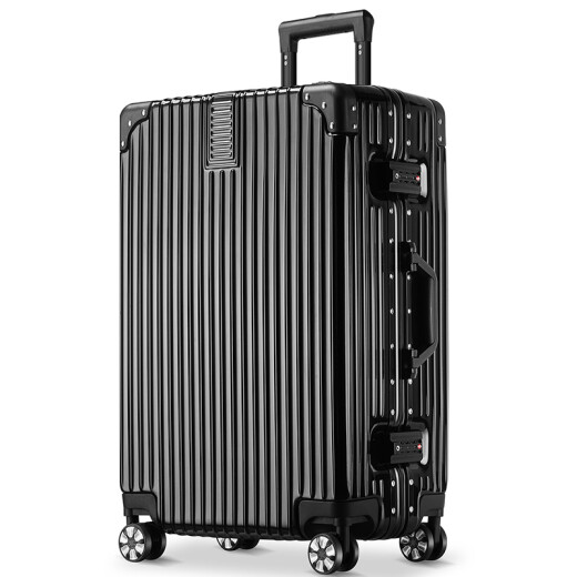 Fandia suitcase men's aluminum frame 26-inch trolley case large capacity aircraft suitcase password suitcase women's leather suitcase black