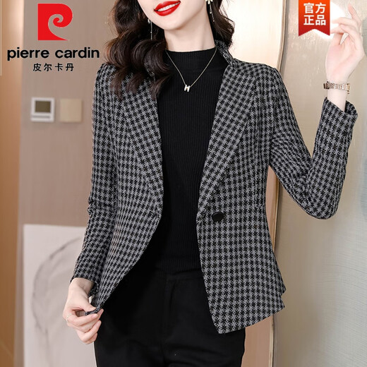 Pierre Cardin (pierre cardin) blazer women's spring, autumn and winter 2025 new style small fragrant style versatile fashionable temperament top Houndstooth XL 110-120Jin Jin equals 0.5 kg