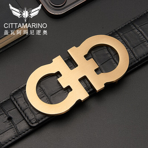 Gueva Armani Loonie Copper Buckle Belt Herren-echtes Leder glattes Schnalle-Gürtel-Kopfschicht Cowide Belt Business Casual High-End-Luxus-Luxus-Trend CM679-Waffenfarbe (Counter-Geschenkbox) 110 cm für 140jin [Jin gleich 0,5 kg] Innengebrauch in interner Gebrauch