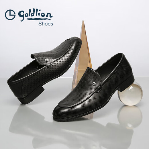 Goldlion men's shoes loafers punched breathable sandals business casual shoes G580420170AAD black 40