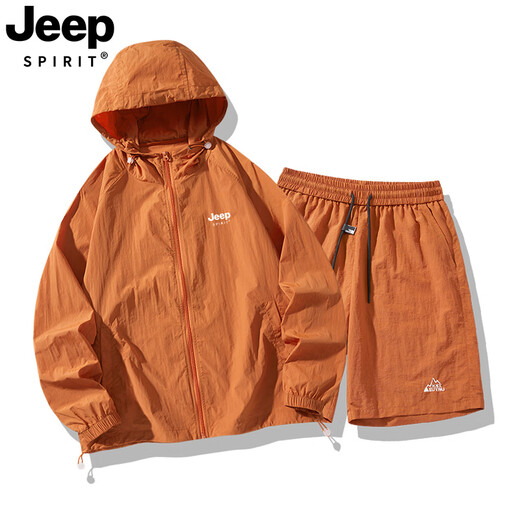 JEEP防晒衣套装男夏季2025新款防紫外线冰丝防晒服短裤两件套男女 672-桔红套装 M
