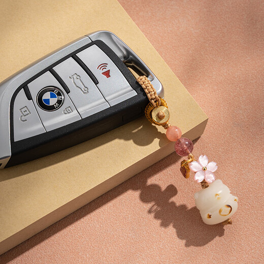 梓嘉福炭烧猫爪菩提根汽车钥匙扣挂件平安挂坠手机链好运小礼物挂饰 【平安喜乐】樱花·小熊菩提手机链