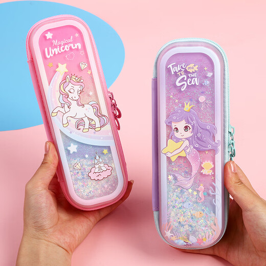 
Quicksand Pencil Bag for Girls 2024 Primary School Student Pencil Box for First Grade Children's Pencil Box for Stationery Bag Kindergarten Big Box 3899-2 Pink Mermaid