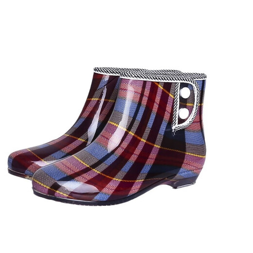 傲列日韩春夏通用成人雨鞋女款短筒雨靴水鞋纽扣低帮水靴胶鞋雨鞋 红纹 38