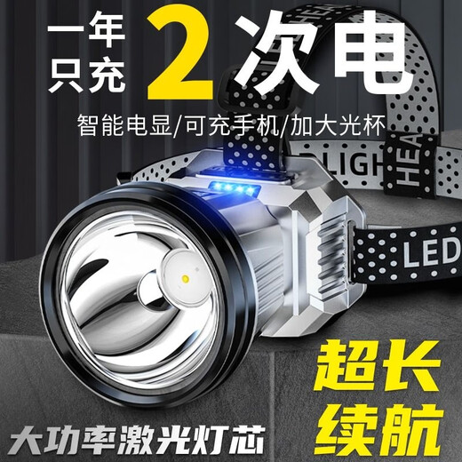 适用感应头灯强光充电超亮头戴式户外长续航夜钓鱼专用锂电 迷你版9900W白光 续航100小时 单
