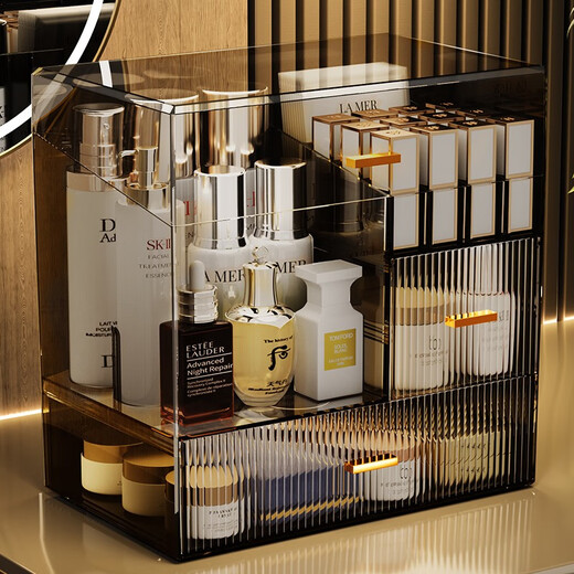 Wei Cosmetic Storage Box Large Capacity Desktop Dustproof Acrylic Transparent Skin Care Product Dressing Table Storage Rack Transparent Black Big Mac-Dustproof Style