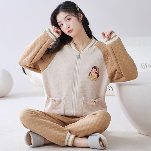 Camisa cómoda para mujeres, mangas largas de algodón puro de invierno, otoño e invernal de calidez delgada de algodón de algodón de algodón delgada, ropa para mujeres cálidas para el hogar MC15275 XXL (recomendado 135-150jin [Jin es igual a 0,5 kg])