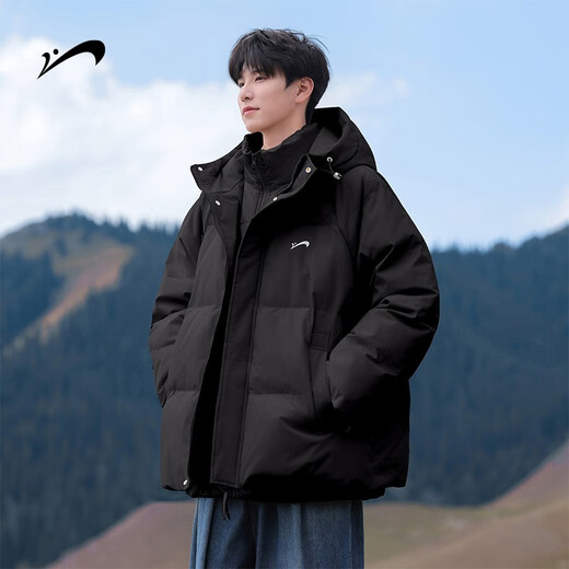 Guirenniao hooded down jacket for men in winter new thickened Jinjiang cotton-padded jacket for men black L
