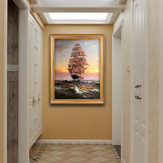 
Emperor Flag Sailing Nautical Chart Pure Hand-painted Oil Painting European Decorative Painting Entrance Entrance Entrance Entrance Hallway Aisle Hanging Painting Office Mural 692 Gold Solid Wood Frame 110X200