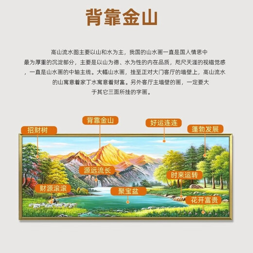 Respaldado por Jinshan Sala de estar Pintura decorativa Cornucopia Sofá Estilo chino Fondo de pared Pintura colgante Mural 12596 Sunrise Green Mountain 120*50 Marco de aluminio dorado Cristal porcelana