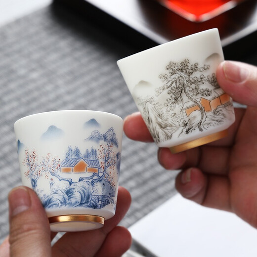 MULTIPOTENT Master Cup China White Porcelain Mutton Fat Jade Porcelain Kung Fu Tea Cup Matching Cup High Mouth Cup 2 Pack Gift Box
