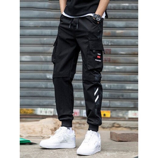 Zuoyoupin funktionale Arbeitshose Herren Trendy Brand Herbst und Winter lose lose Bindungshosen Sporthosen Boy lässige Hosen Männer 719 Schwarz 2xl (Empfohlenes Gewicht 130-145 Jin [Jin gleich 0,5 kg]))