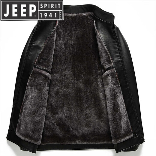JEEP SPIRIT dad winter leather jacket middle-aged men's stand-up collar plus velvet leather jacket middle-aged and elderly casual thickened warm coat top brown fur collar 180 weight 130-150 Jin Jin is equal to 0.5 kg