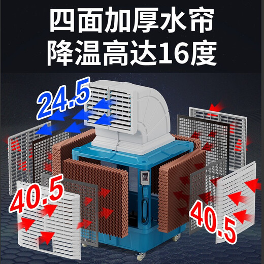 PLLS PLLS industrial air cooler mobile high-power 3kw/4kw water-cooled air-conditioning farm cooling fan single cooling single-sided 3kw frequency conversion/beige high-end 16cm thickened water curtain