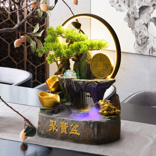 Water source workshop rockery flowing water fountain living room desktop ornaments office circulation feng shui wheel fortune meaning housewarming opening gift H30066 large belt fog
