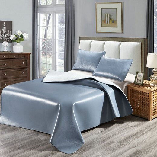 Milian solid color first-layer cowhide mat three-piece set 1.5m1.8m bed thickened soft mat genuine leather buffalo leather mat lake blue 1.5m (5 feet) bed