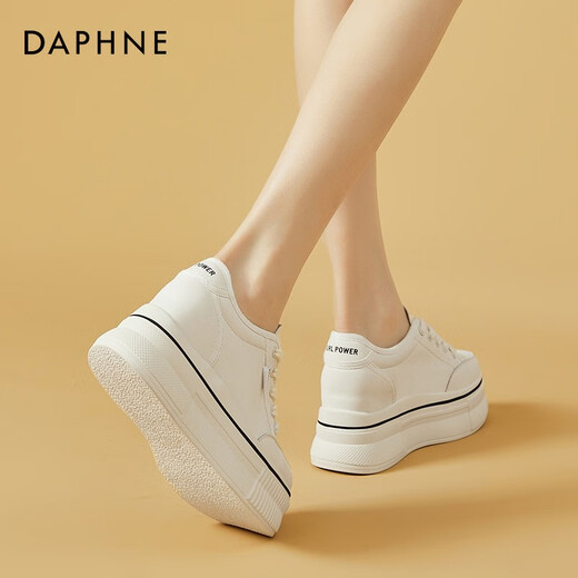 达芙妮（DAPHNE）帆布鞋女休闲饼干鞋黑白格子厚底增高鞋子新款学生百搭春款 1048款米色 38 (240mm) 标准码