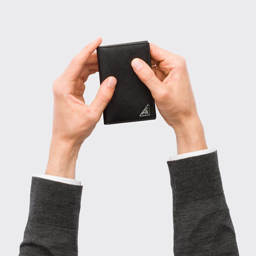 PRADA/普拉达【礼物】男士三角形徽标饰Saffiano牛皮革卡片夹 黑色