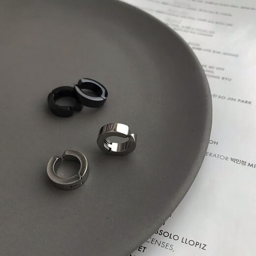 Xiandie minimalist ear bone clip simple and versatile ear clip without piercing female ins student circle black men and women trendy steel color + black ear clip set