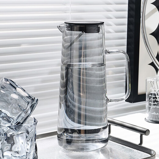 Hedara Nordic high-end glass home set living room drinking cup simple family tea cup for entertaining guests 6 ash twist cups + black stand + straight pot + black iron plate