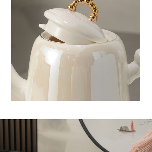 Ruishun wedding gift, light luxury high-end tea set, wedding gift, water cup, household teapot, housewarming gift, pearlescent tea set (6 cups, 1 pot, 1 tray) gift box