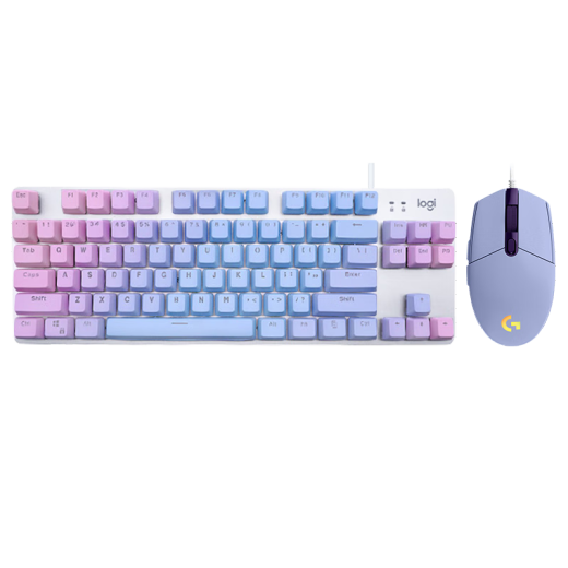 罗技 K835+G102二代有线电竞游戏键盘鼠标套装 84键TTC轴机械键盘宏编程游戏鼠标套装 K835白色青轴蓝色妖姬+G102紫色