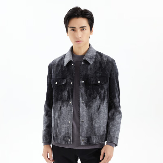 Lilang Leichte Modelkleidung für Männer [Gradial Textur] Wollmantel Herren Krawatte Farbstoff Lapel Wolljacke Q3dyr116 Black Grey XL (175)