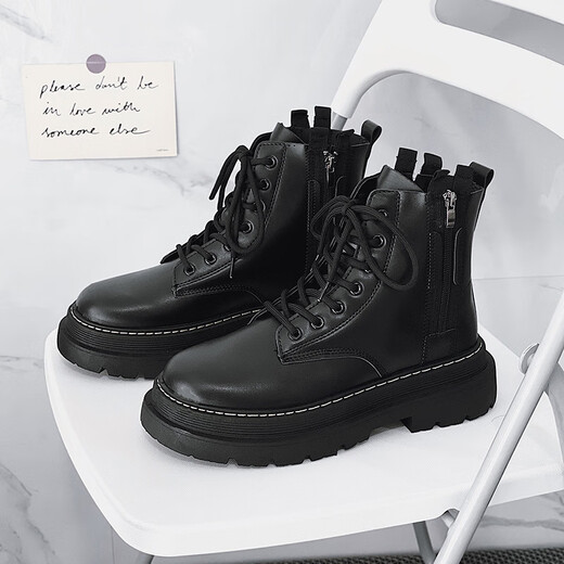 Lekali Martin boots men's boots British fan boots high top leather boots trendy cool autumn and winter new style boots large size work shoes Martin boots men's boots black [42]