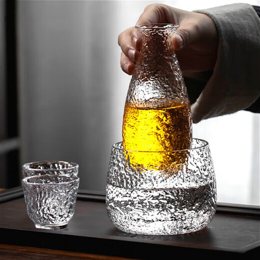 WINEWINGS Japanese hand-made glass wine warmer set household liquor dispenser hammer pattern sake ice wine jug Japanese wine cup wine set wine jug single simple package