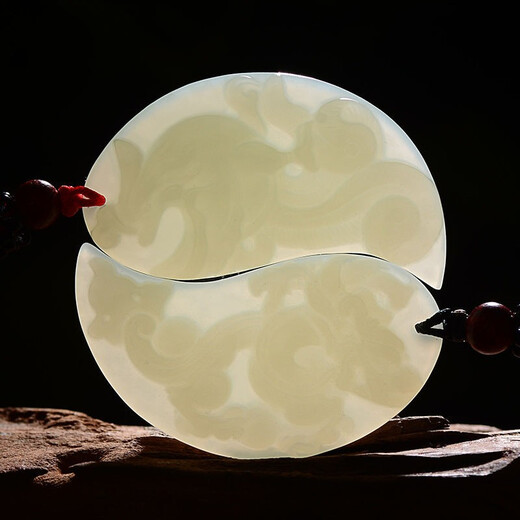 Wan Yuyan Natural Hetian White Jade colgante Pareja Estilo Un par de Dragon y Phoenix Jade Colgante Hombres y mujeres grabando collar colgante amor Token White Jade Dragon y Phoenix Parence Colgante